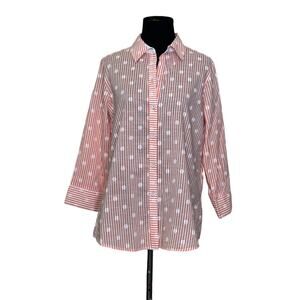 Foxcroft striped polka dots 3/4 sleeves button shaped shirt size 8
